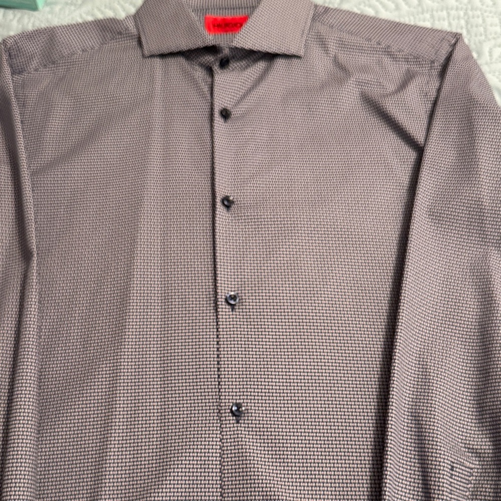 HUGO BOSS Men's Navy Geometric Dress Shirt - Picture 3 of 6